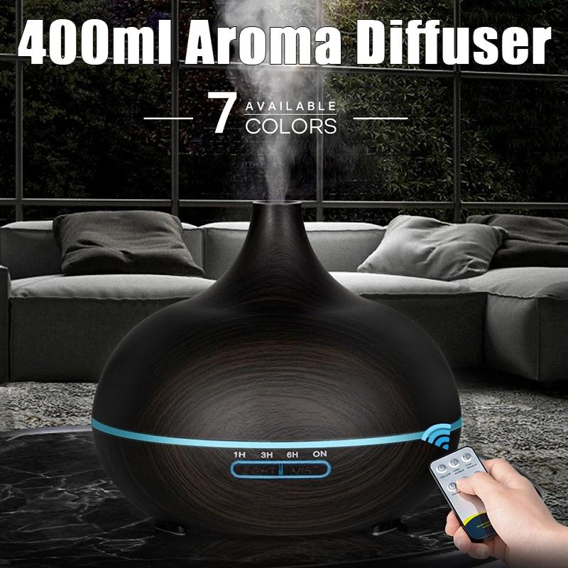 400ML Siêu Âm Thanh Máy Tạo Độ Ẩm Không Khí Điện Máy Khuếch Tán Tinh Dầu Phun Sương Vân Gỗ Xông Tinh Dầu Mini Có 7 Đèn LED Cho Gia Đình văn Phòng