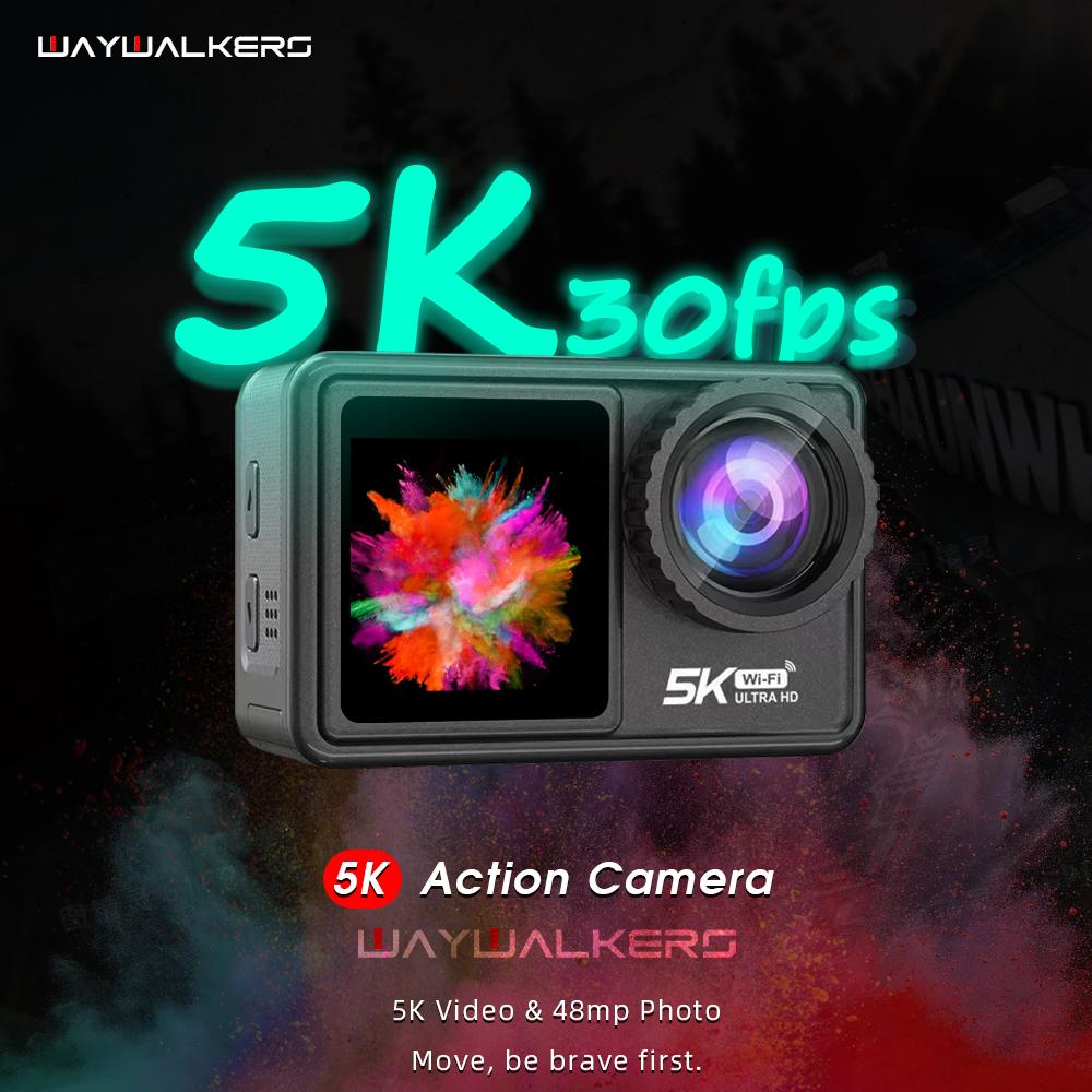 WAYWALKERS Camera Hành Động 5K 4K 60FPS Bộ Lọc Có Thể Tháo Rời Quay Video Màn Hình Kép Go Mini Chống Nước Thể Thao Dưới Nước Cam Pro