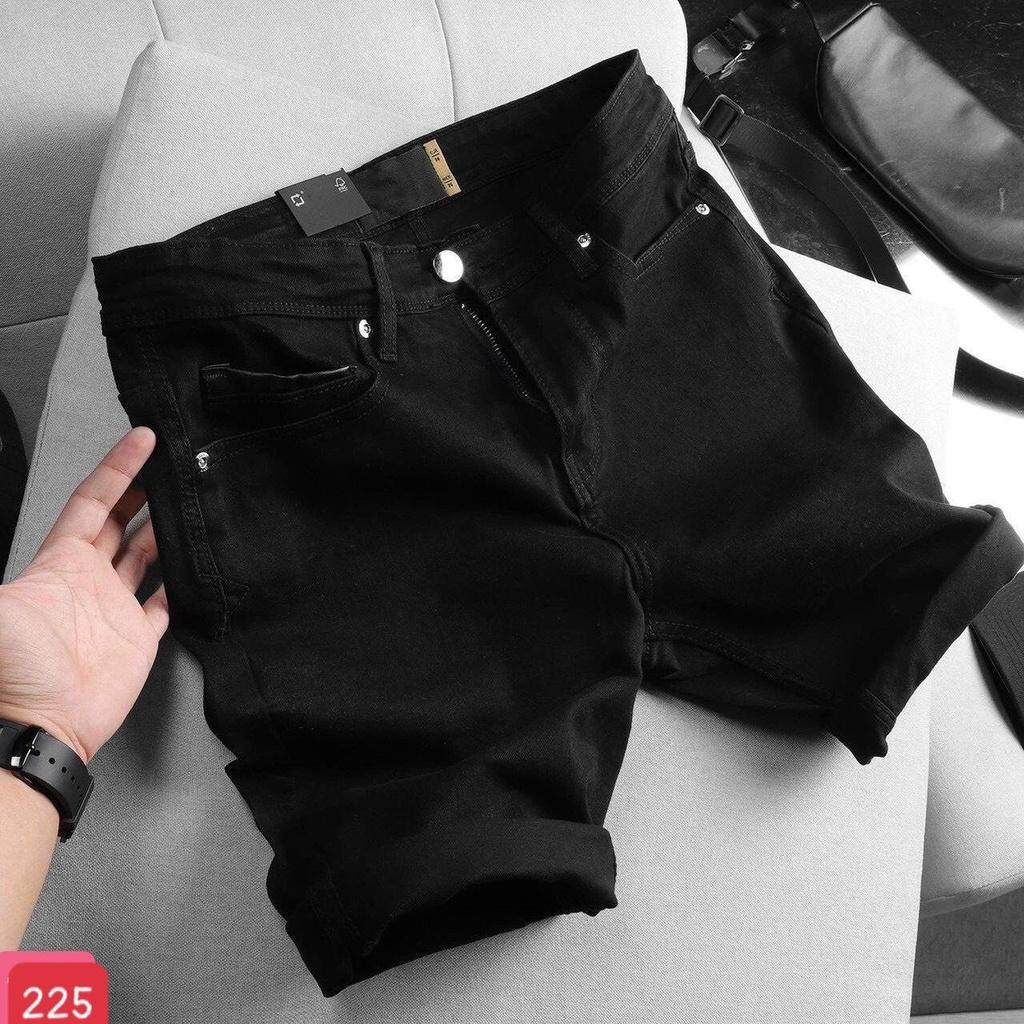 Quần short jean nam co dãn 4 chiều màu đen trơn không rách TCS 225