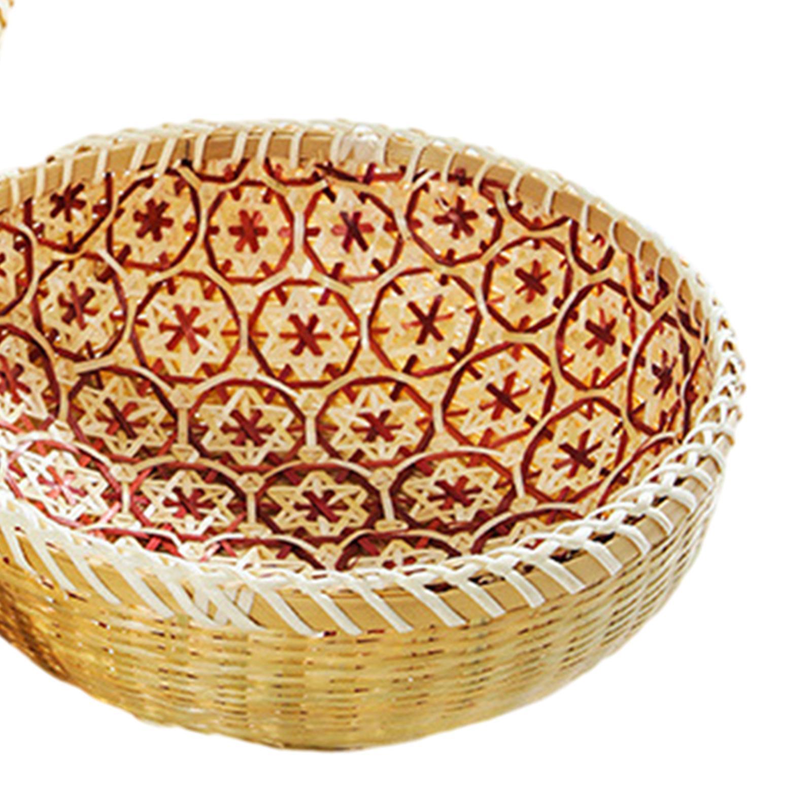 3x Bamboo Woven Basket Rattan Storage Basket Fruit Basket Food Serving Basket for Restaurant, Pantry, Kitchen Organizing