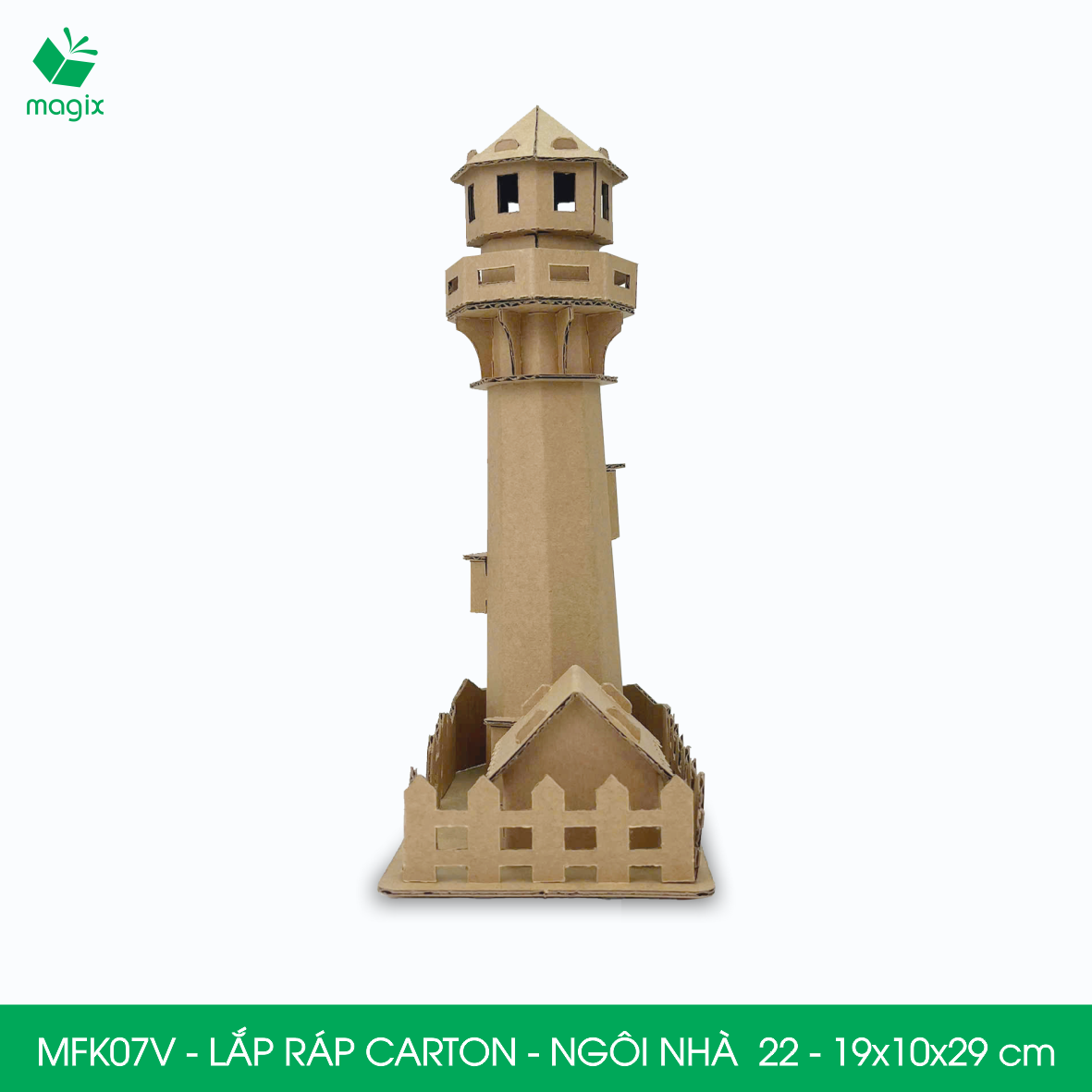MFK07V - 19x10x29 cm - Mô hình ngôi nhà lắp ráp từ bìa carton cao cấp, nhà giấy carton mini sáng tạo