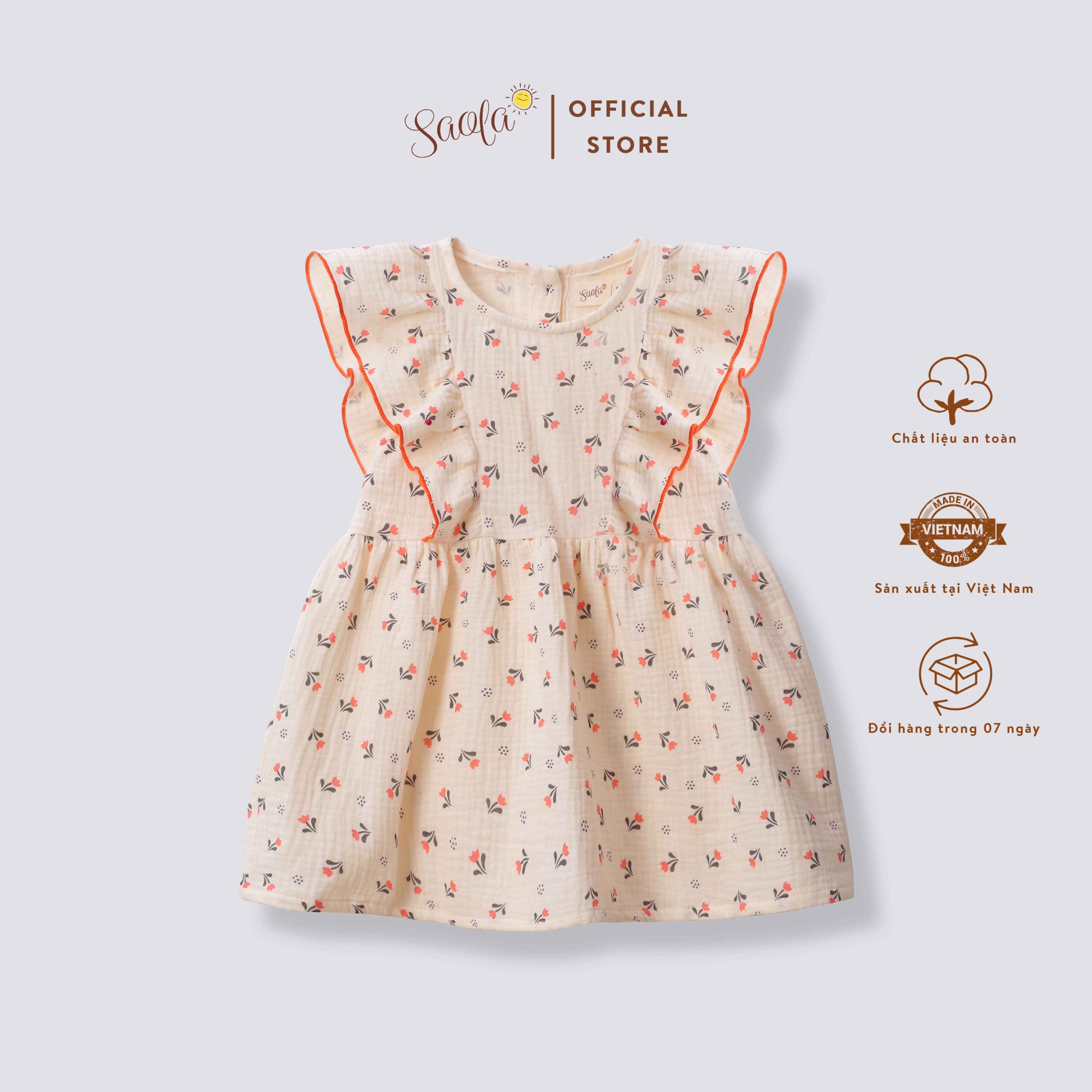 Váy Bé Gái Cổ Tròn Ráp Bèo Xinh Xắn Cho Bé Gái  - ANTONELLA DRESS - DRM037 - SAOLA KIDS CLOTHING