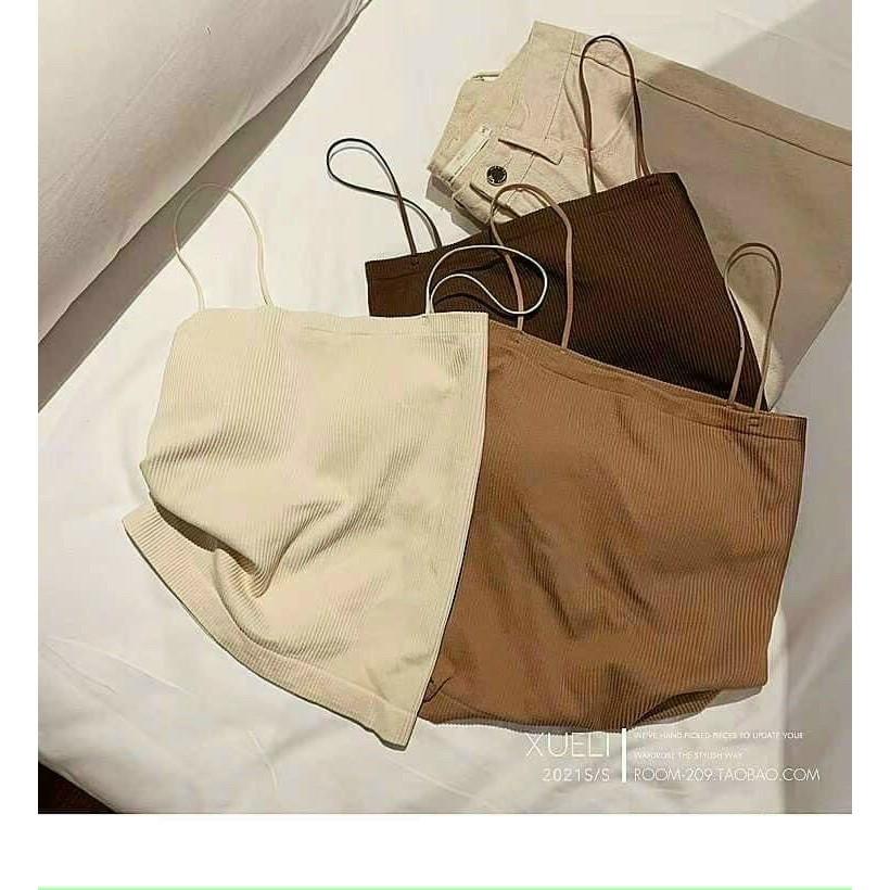 Áo hai dây gân tăm kiểu dây sợi bún có mút đệm vải cotton - Áo 2 dây siêu co dãn ôm sát cơ thể mix đồ siêu chất