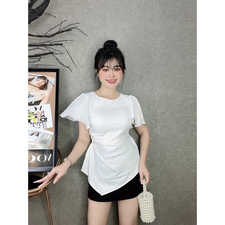 Áo sơ mi kiểu nữ peplum cổ tròn VẠT NHỌN TAY BÈO có chun eo giấu bụng hiệu quả