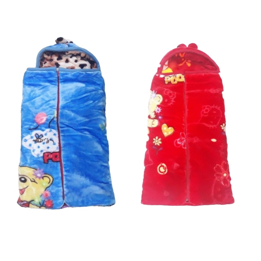 Chăn ủ , túi ngủ băng lông ( nhung ) khóa kéo có mũ đội cực ấm cho bé từ 0-1 tuổi
