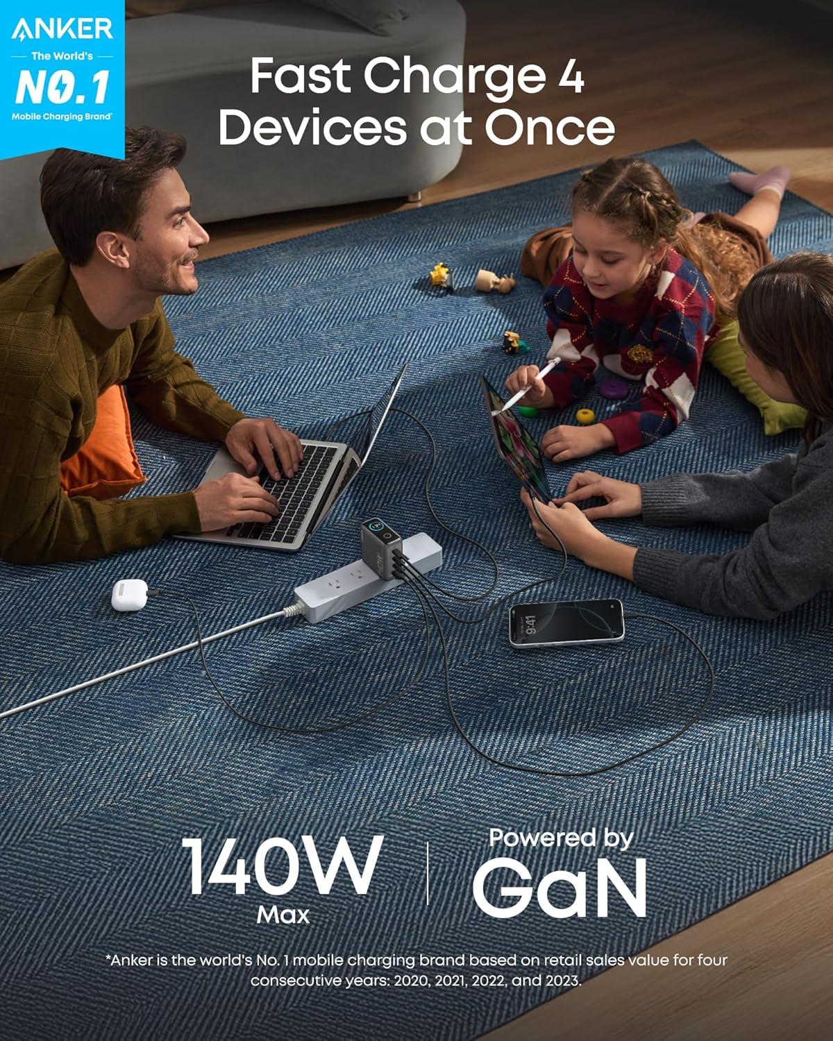 Củ sạc Anker Zolo 3C1A 140W (with USB-C Cable) Xám đen (Dark Gray) B2697 - Hàng Chính Hãng