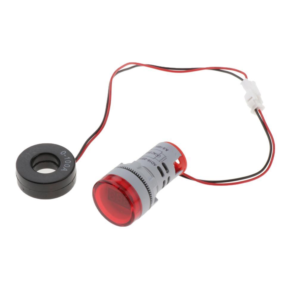 22mm AC 0-100A Ammeter Current Meter LED Digital Display Cylindrical Red
