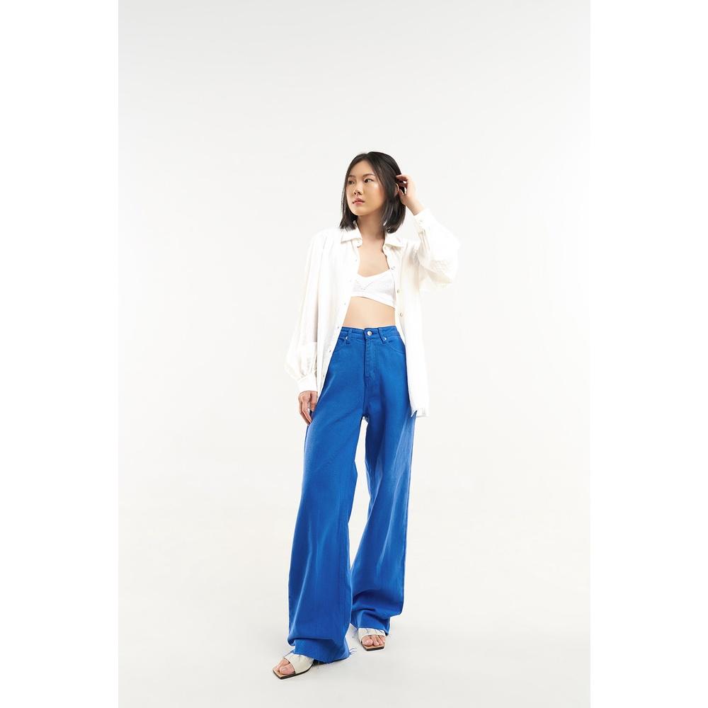 DOTTIE - Quần jeans dài ống rộng nữ xanh dương Q0282
