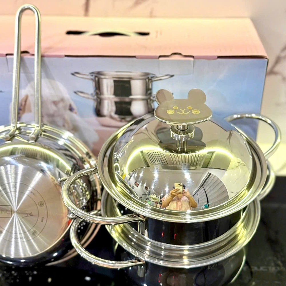 Bộ Nồi Baby 3 Món Fivestar Plus FPB3005 3 Lớp Inox 304 gồm 1 nồi 16 cm 1 xửng 16 cm 1 chảo 16 cm