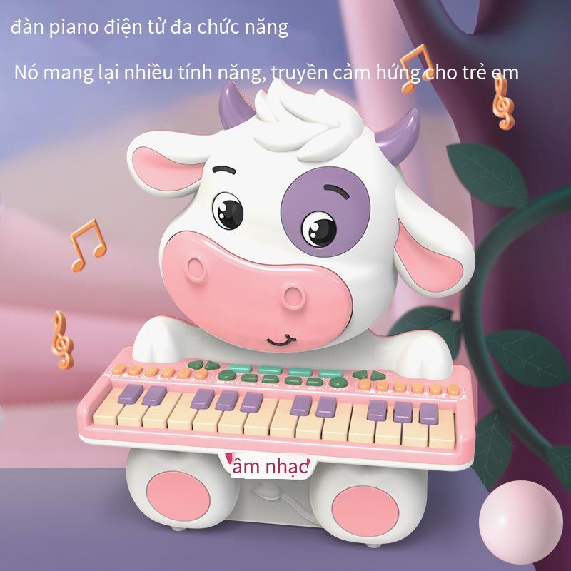 Giá thấp nhất dành cho trẻ em nhạc hoạt hình đàn piano điện tử chú bò ngộ nghĩnh dễ thương đàn piano điện tử đa chức năng có micro đồ chơi giáo dục cho bé