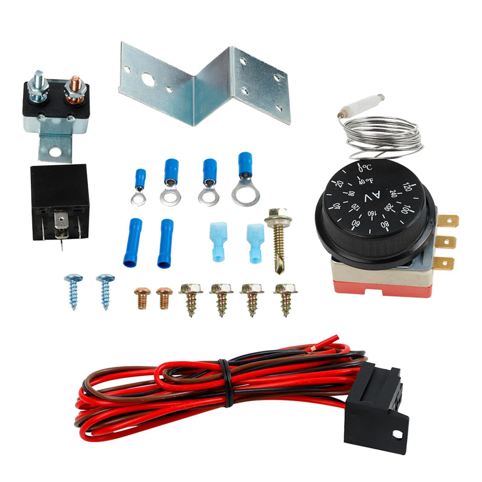 Electric 12V Fan Thermostat Control Relay Wire Harness Replaces