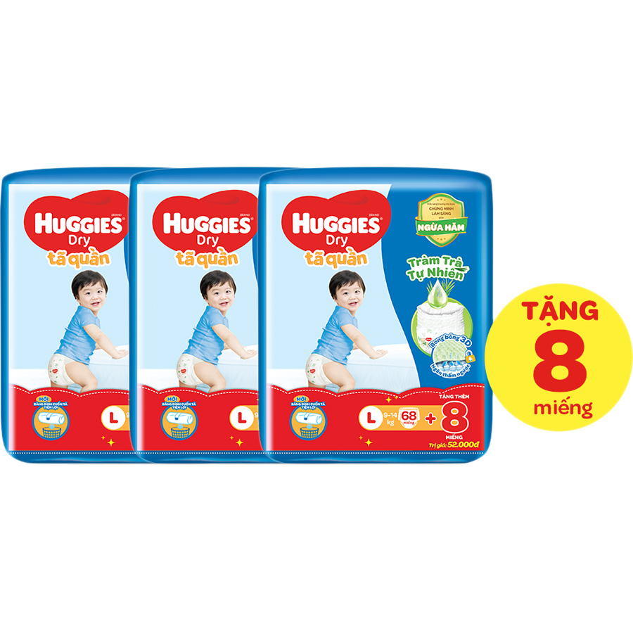 Combo 3 gói Tã Quần Huggies Dry Tràm Trà Tự Nhiên Gói Cực Đại