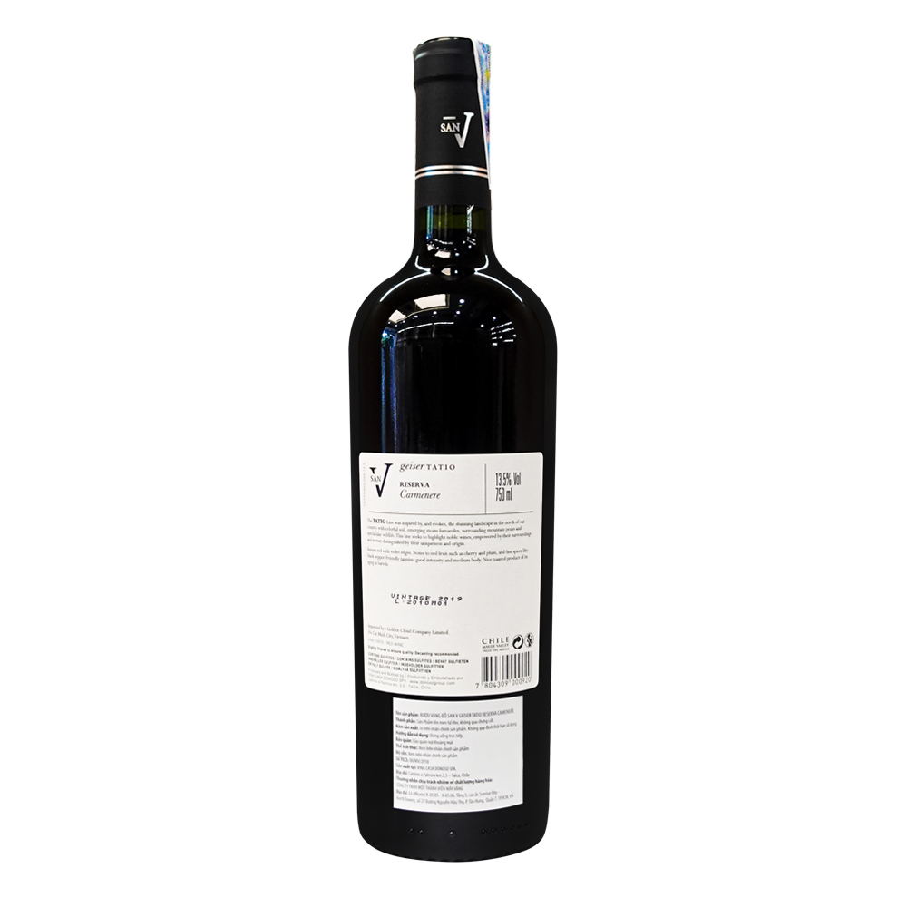 Rượu Vang Đỏ San Vicente Geiser Tatio Carmenere Reserva 750ml 13% - Chile - Hàng Chính Hãng
