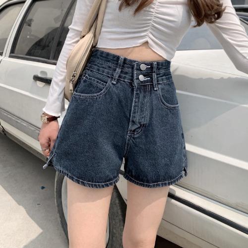 Quần Short Nữ Mặt-Xẻ Sau Đế Quốc Thiết Kế Retro Thẳng Denim Quần Nút Mùa Hè Cao Cấp Tất Cả Trận Đấu Ulzzang Thời Trang học Sinh Sinh Viên