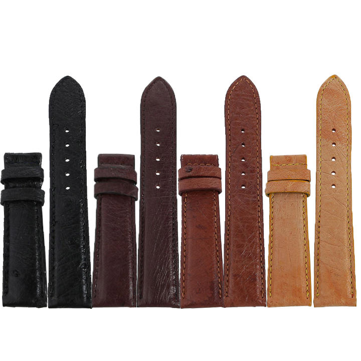 HJ8435-37-38-40 - Dây đồng hồ Huy Hoàng da đà điểu da bụng size 16, 18, 20 nhiều màu