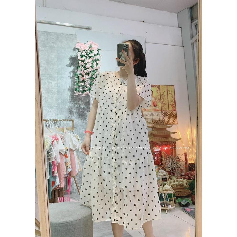 Đầm Bầu Váy Bầu Mùa Hè Chấm Bi Thiết Kế Xinh Xắn Sang Chảnh 2 Lớp Cúc Mở M536 Mom and Baby
