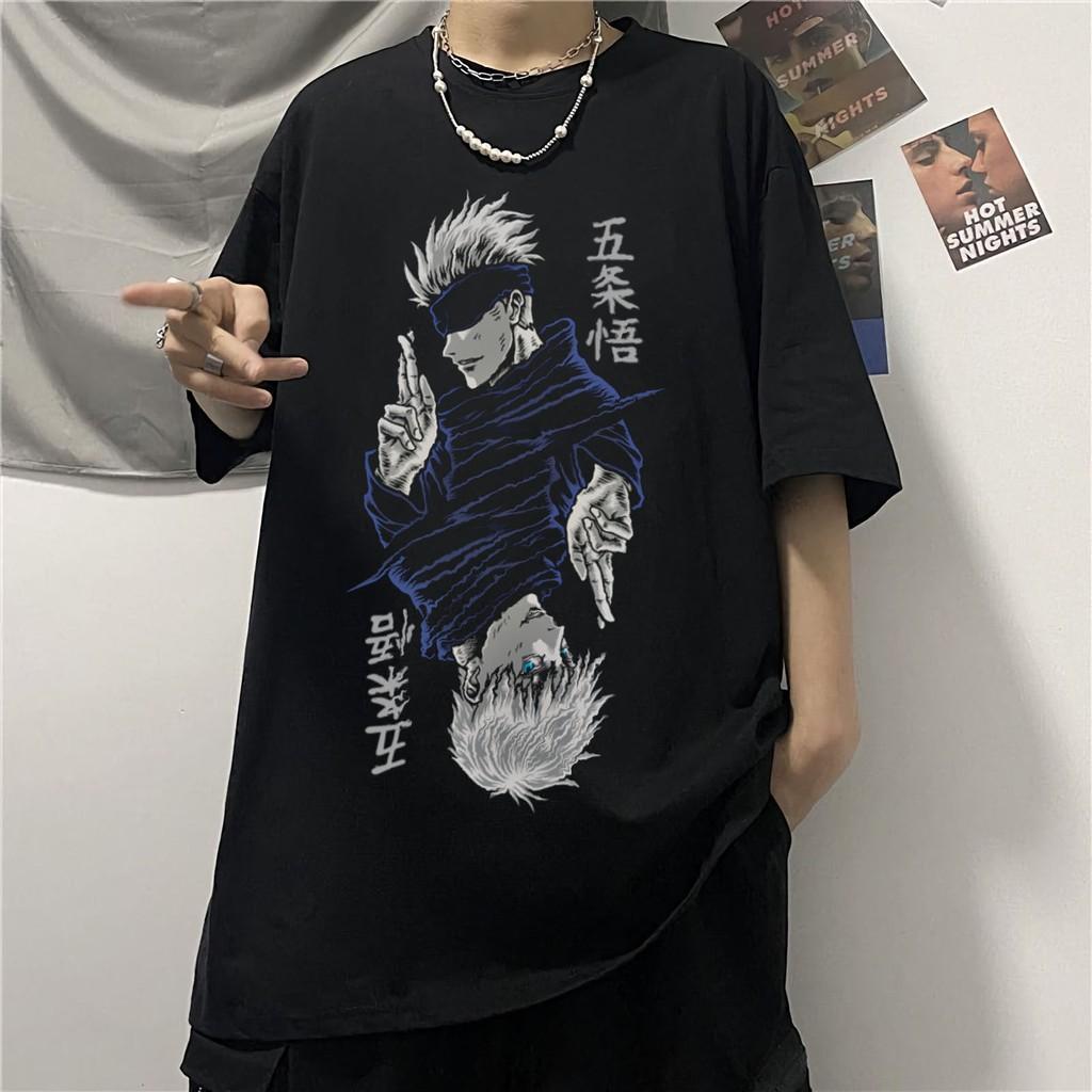 Áo phông anime Jujutsu Kaisen tay lỡ unisex form rộng cotton, áo thun anime oversize nam nữ ulzzang