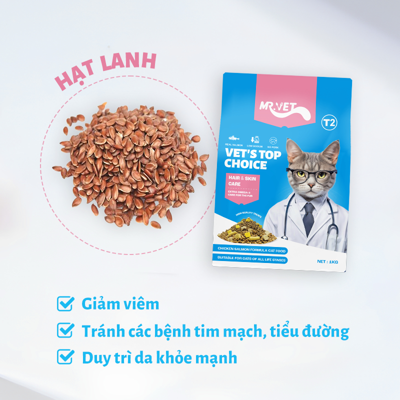 THỨC ĂN HẠT MR.VET HỖ TRỢ TIÊU BÚI LÔNG DÀNH CHO MÈO TÚI 1KG