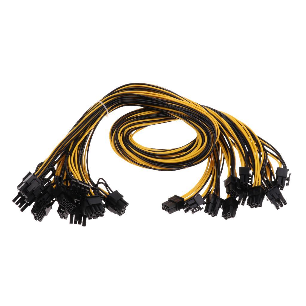 12Pack 6Pin PCI to 6+2Pin Male to Male PCI-E Cable for Power Supply