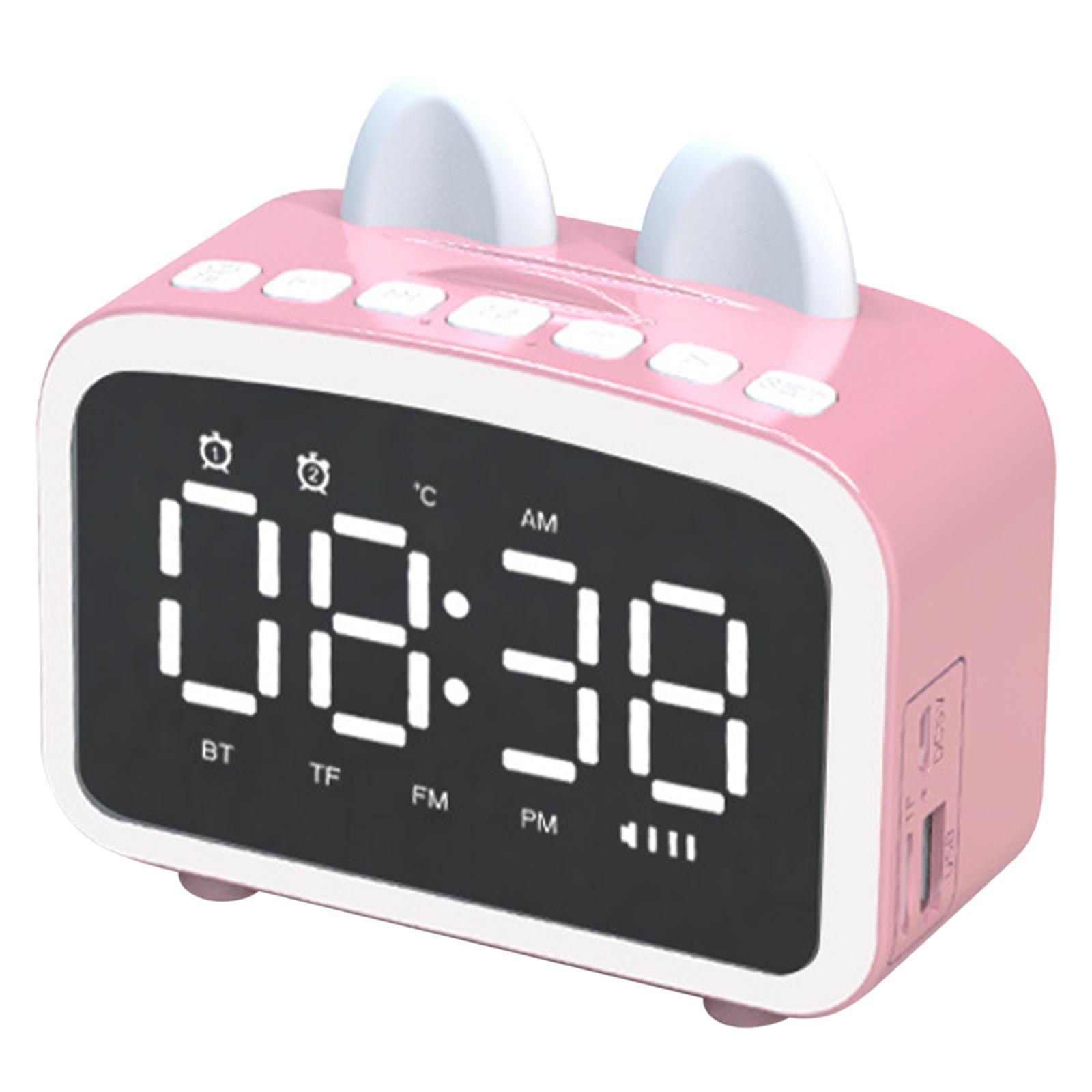 Clock Wireless Bluetooth Speaker Temperature Display for Bedside Pink