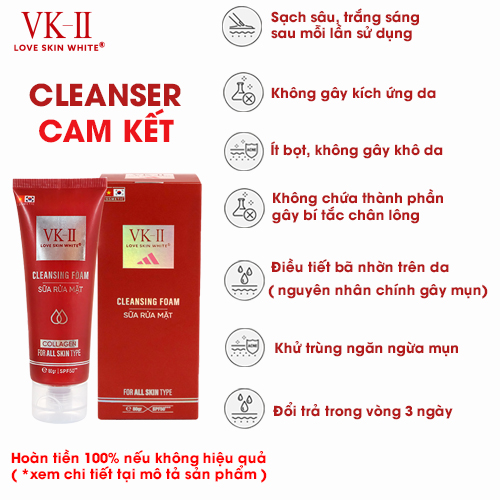 Sữa rửa mặt VK II Cleasing Foam Collagen Love Skin White 80ml