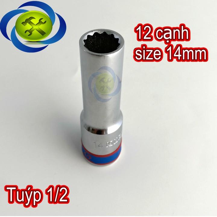 Tuýp 1/2 inch 14mm 12 cạnh màu trắng loại dài Kingtony 423014M