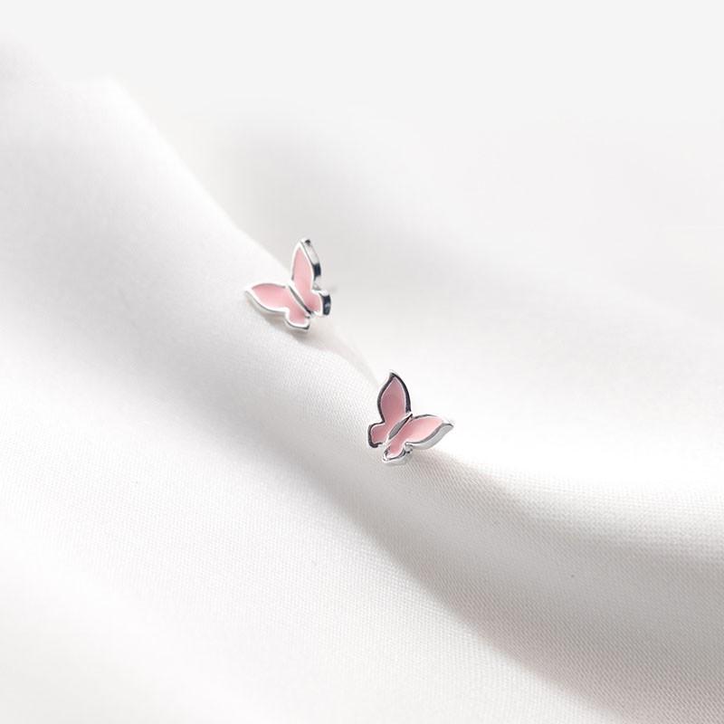 Khuyên tai bạc Ý s925 cánh bướm hồng dễ thương G2789 - AROCH Jewelry