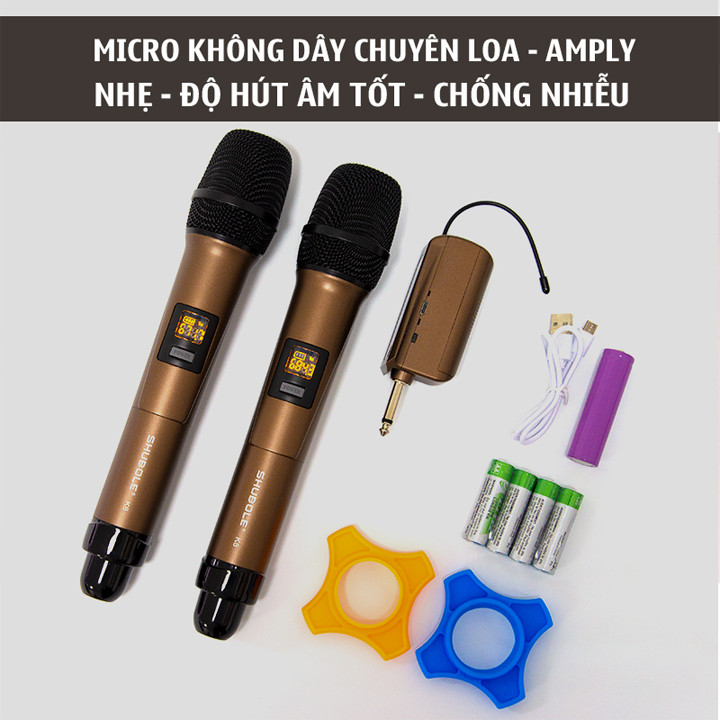 Micro Không Dây - Micro Karaoke Shubole K8 - 2 Mic - Chuyên Dụng Cho Loa Hoặc Amply - Hàng chính Hãng