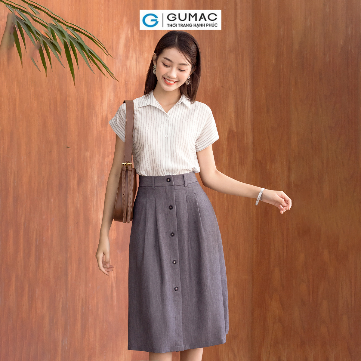 Áo sơ mi nữ tay liền vải xô mềm mát thời trang GUMAC AD06064