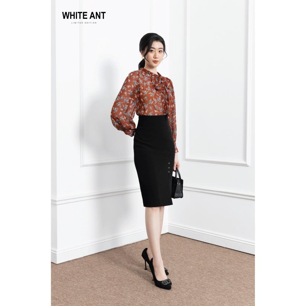 Áo Sơ Mi Nữ Công Sở Dài Tay WHITE ANT Thiết Kế Cổ Dây Nơ Có Thể Tháo Rời, Chất Liệu Voan Chiffon Mềm Mịn 170300108