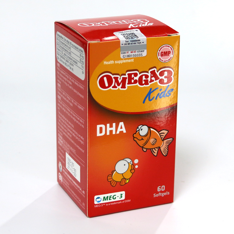 Thực phẩm bảo vệ sức khỏe Dầu cá Omega 3 Kids hỗ trợ tăng cường thị lực, phát triển não bộ ở trẻ (Lọ 60 viên)