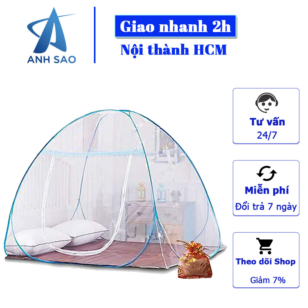 Mùng Chụp Tự Bung Cao Cấp Siêu Dày - thương hiệu A - Màu Xanh Da Trời + Tặng kèm túi thơm thảo dược