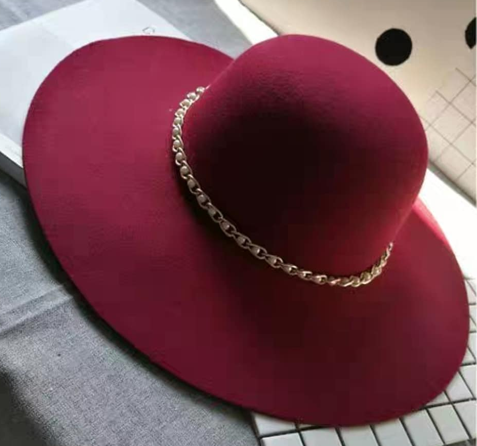 Nón mũ nỉ rộng vành fedora nữ đai kim loại kết hạt sang trọng Hàng nhập Chất liệu nỉ dona23280501