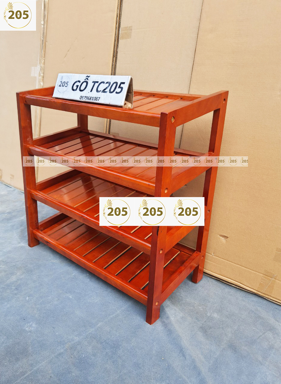 KỆ DÉP 4 TẦNG DÀI 60CM GỖ CAO SU - MÀU NÂU - 60cm long 4-layer shoe rack rubber wood-Brown