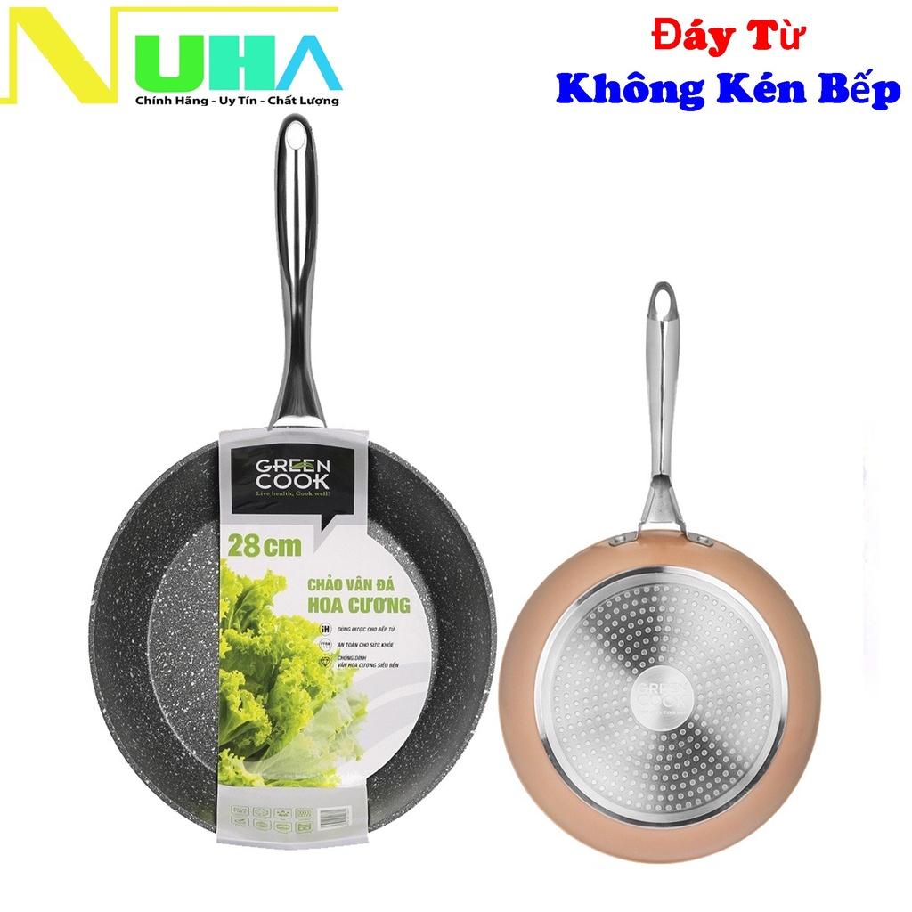 [Không Kén Bếp]Chảo đáy từ vân đá hoa cương chống dính Green Cook GCP08 sâu lòng tay cầm inox chống bỏng chắc chắn-hàng chính hãng