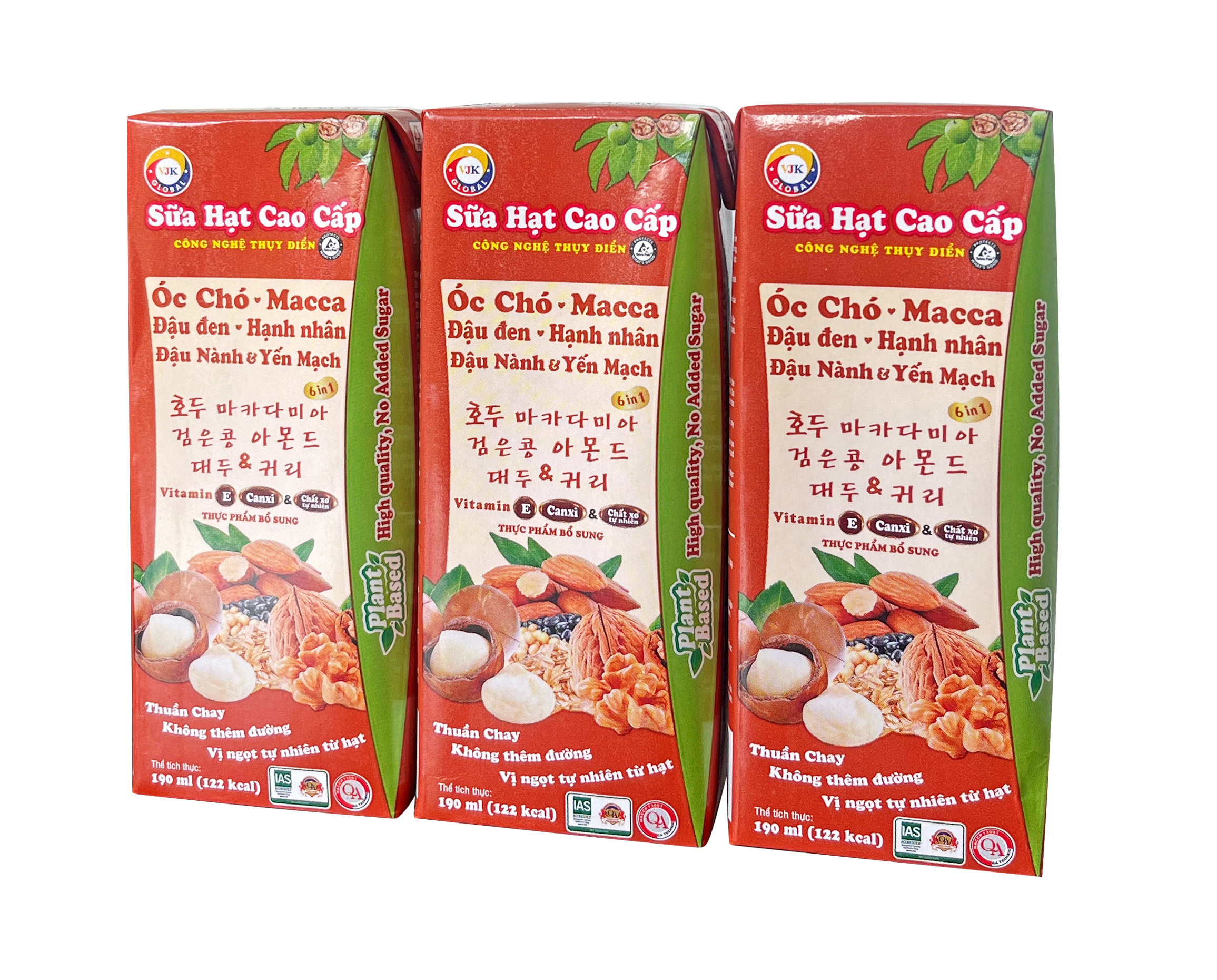 Lốc 3 hộp sữa hạt cao cấp Óc chó - Macca - Đậu Đen - Hạnh Nhân - Đậu Nành &amp; Yến Mạch không thêm đường 190ml