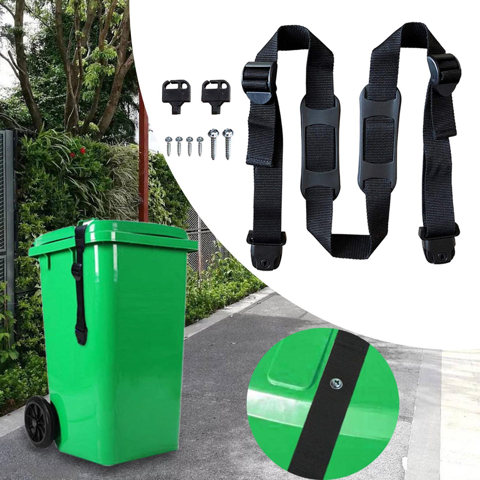Garbage Strap Trash Can Lid Lock, Nylon Strap with Mount Screws, Dustbins Lock Strap, Garbage Can Security Strap for Outdoor Road Garbage Can