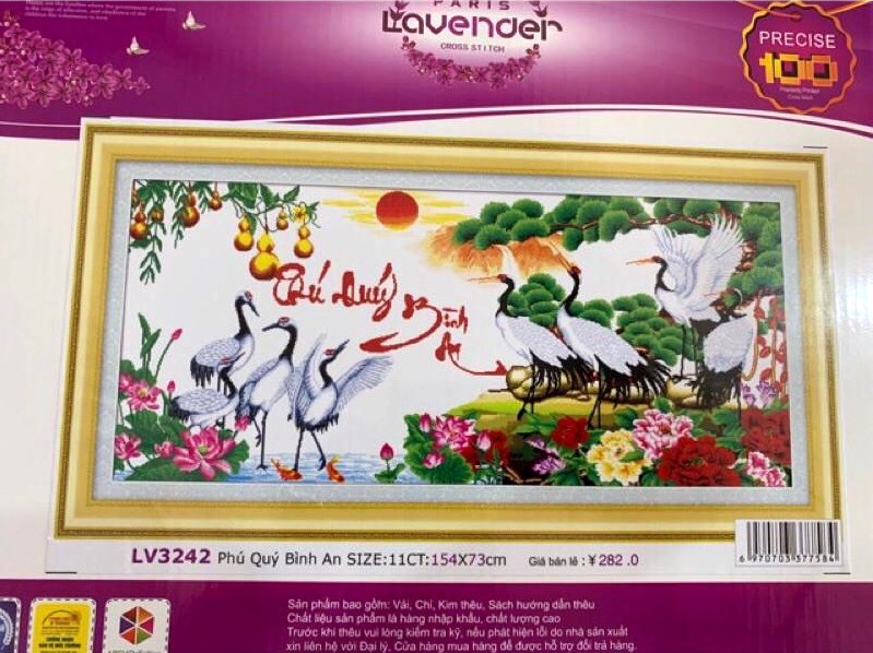 Tranh thêu chữ thập phú quí bình an LV3242 - 154 x 73 cm - chưa thêu