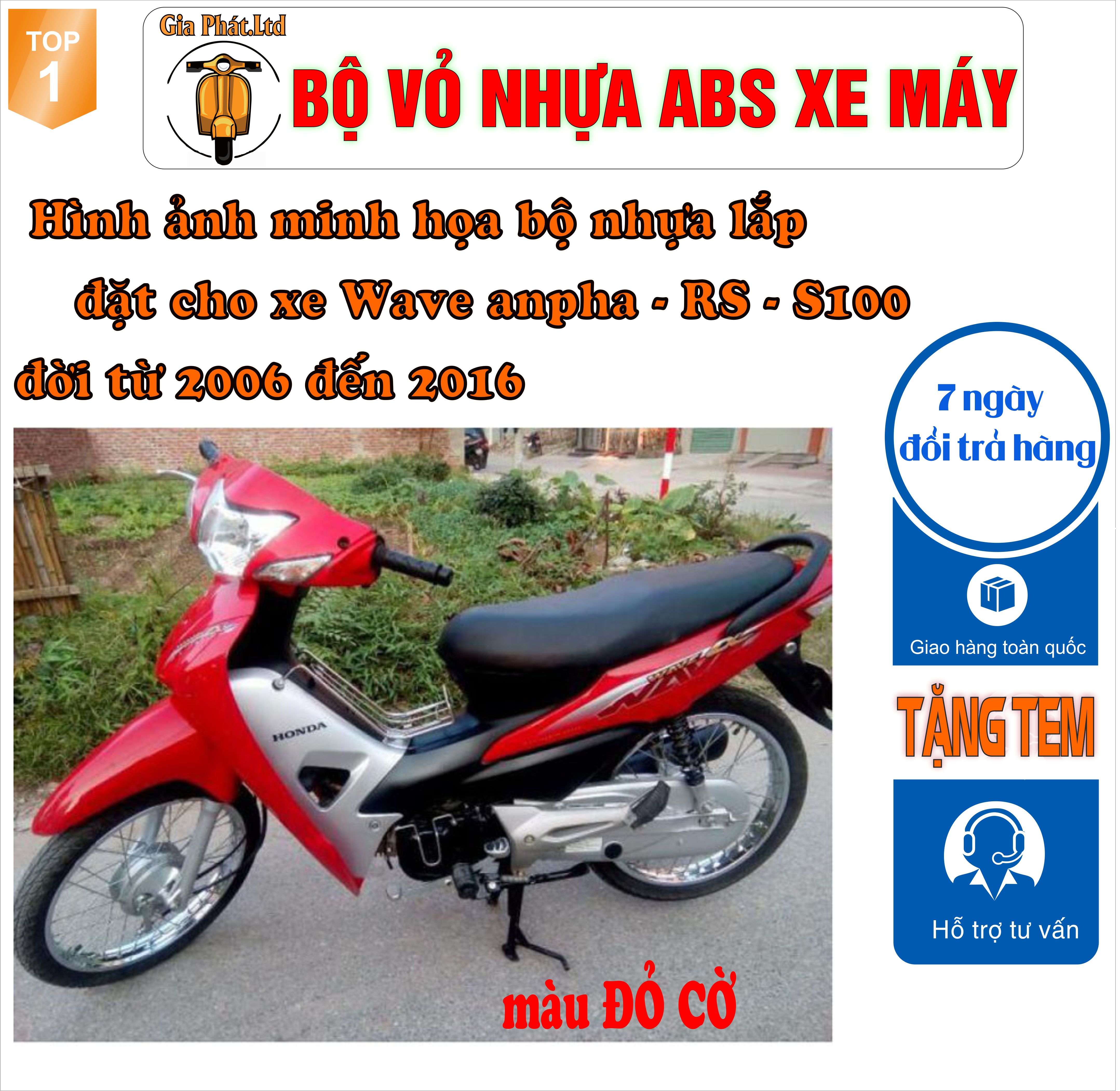 [Tặng tem] Dàn áo xe Wave RS - Anpha - S100 đời 2006 đến 2016 Nhựa ABS màu ĐỎ CỜ-TKB-528(8014)