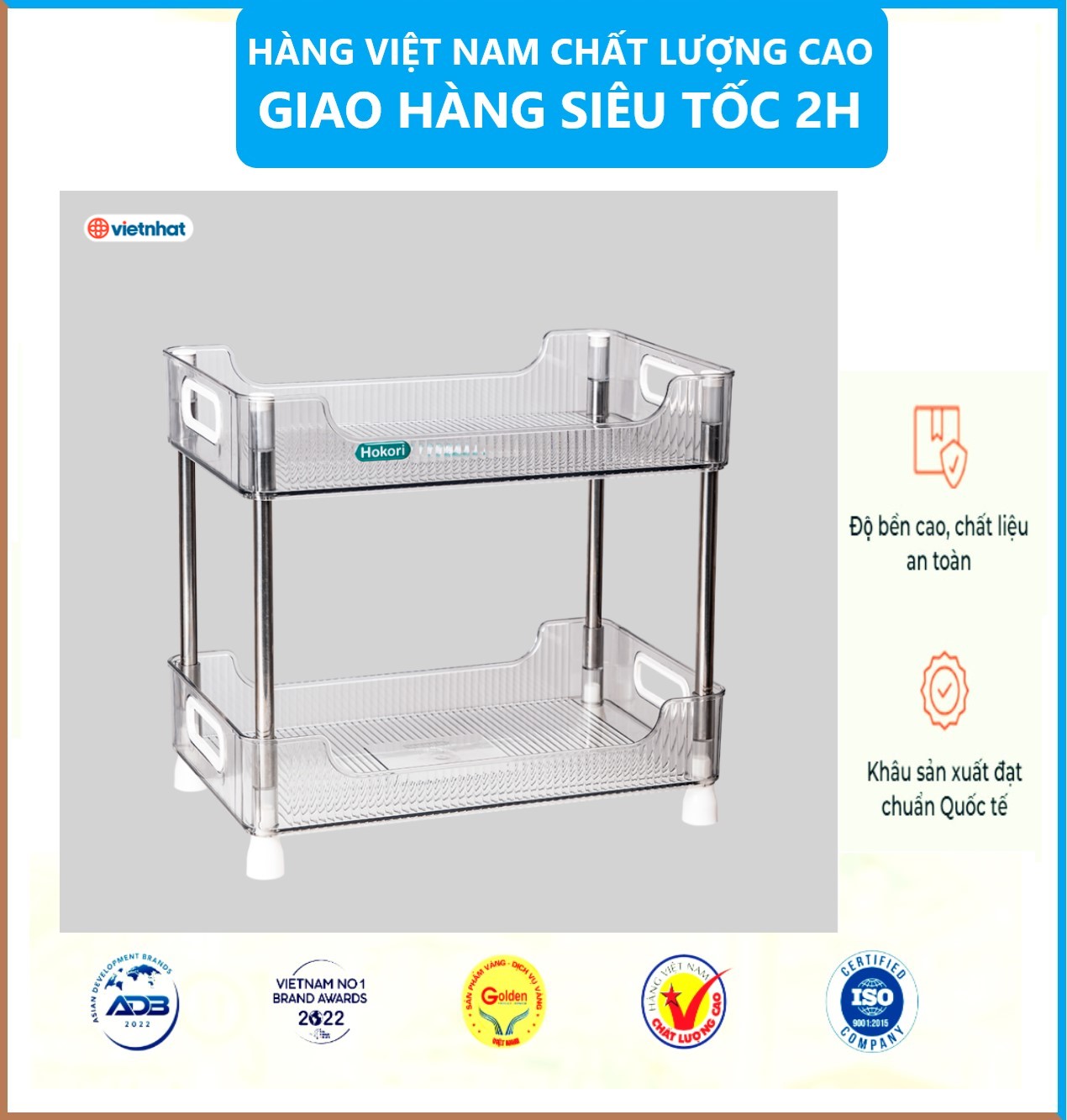 Kệ chữ nhật trong HOKORI khung inox 2 / 3 tầng nhựa VIỆT NHẬT cao cấp đựng đồ đa năng - Văn phòng, vệ sinh, phòng khách - Hàng Việt Nam