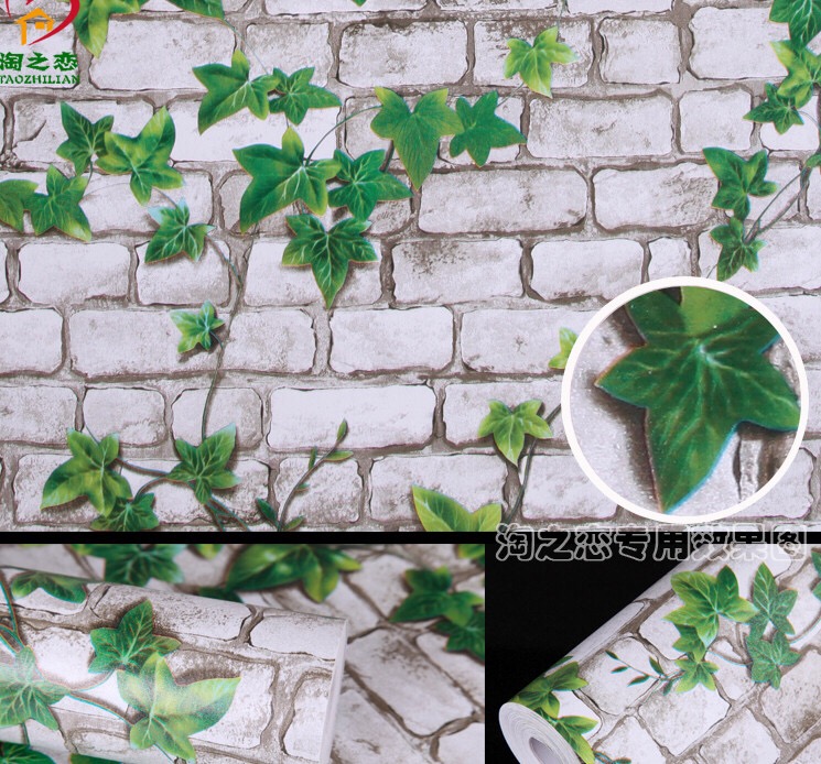 DECAL giấy dán tường rộng 45cm x 5m dài  - GẠCH TRẮNG LÁ XANH LEO ELL113