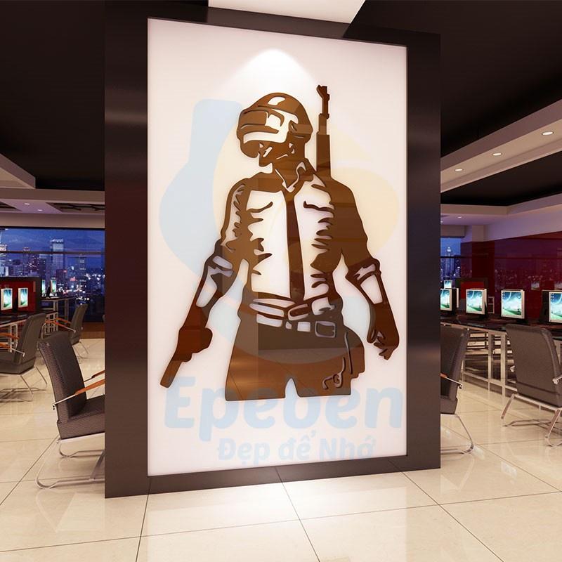Tranh dán tường mica 3d decor khổ lớn pubg winner dinner chicken dinner trang trí quán game phòng game thủ