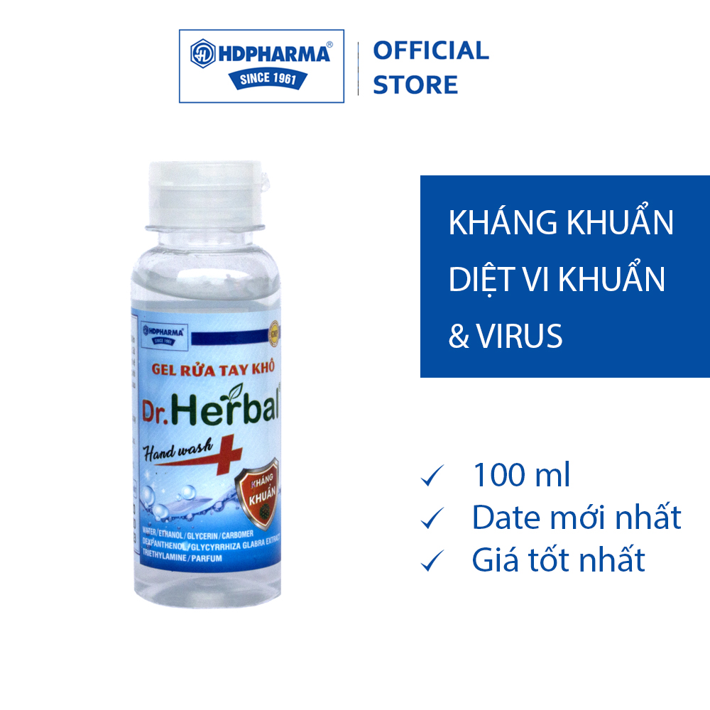 Gel Rửa Tay Khô Dr.Herbal - HDPHARMA - Kháng Khuẩn Mạnh (100 ml)