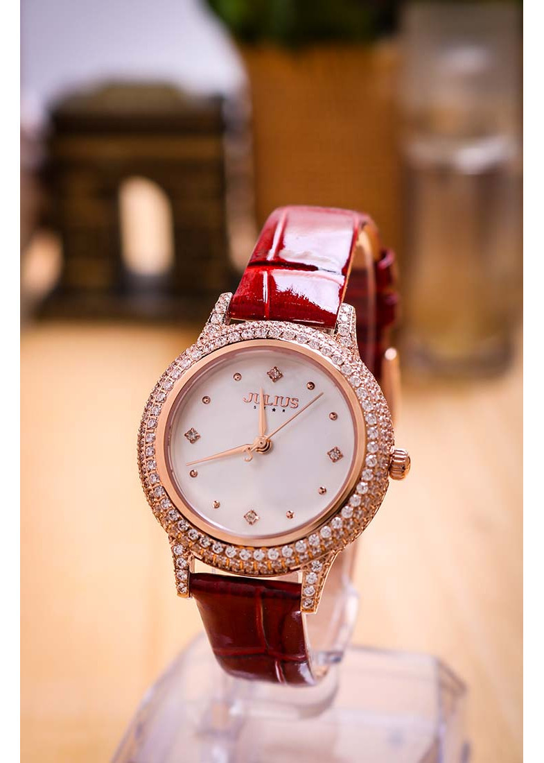 Đồng Hồ Nữ JS-044 Kính Sapphire Julius Hàn Quốc Dây Da Màu Đỏ