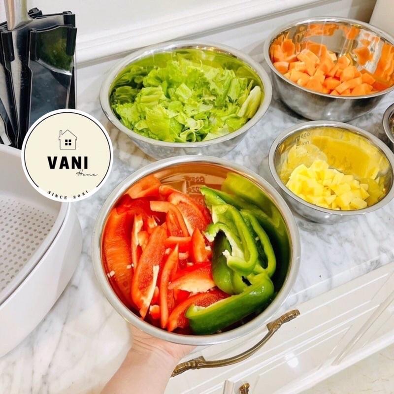 Bộ 5 thau inox cao cấp có chia vạch chuyên dụng cho nhà bếp - Set 5 thau chậu rửa rau củ quả, chế biến thực phẩm đa năng