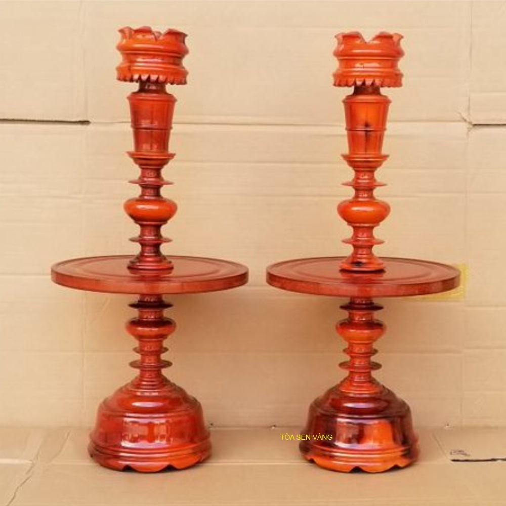 Cặp chân đèn gỗ - Chân Đèn Thờ, gỗ tràm Cao 60cm