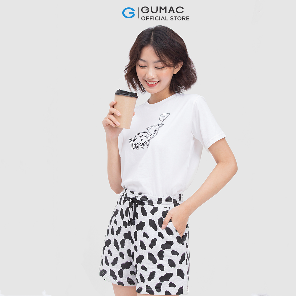 Quần short nữ GUMAC QC04010 in vân bò sữa dễ thương - ĐEN