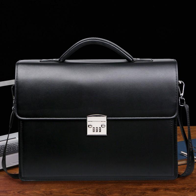 Cặp da văn phòng quai cứng đẹp màu đen B1 38x29x8cm đựng laptop khóa số cao cấp magic