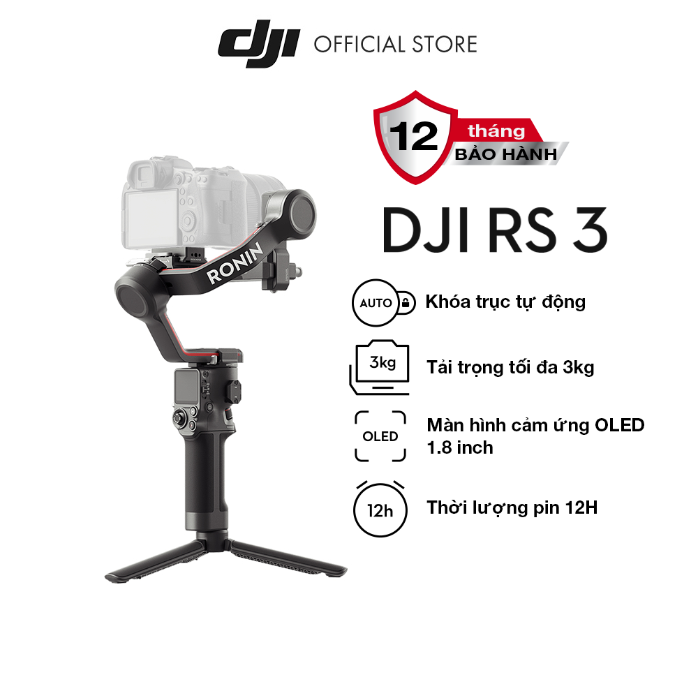 Gimbal máy ảnh DJI RS 3 cho camera DSLR và Mirrorless chống rung ba trục tải trọng 3kg (DJI RS 3) - Hàng chính hãng