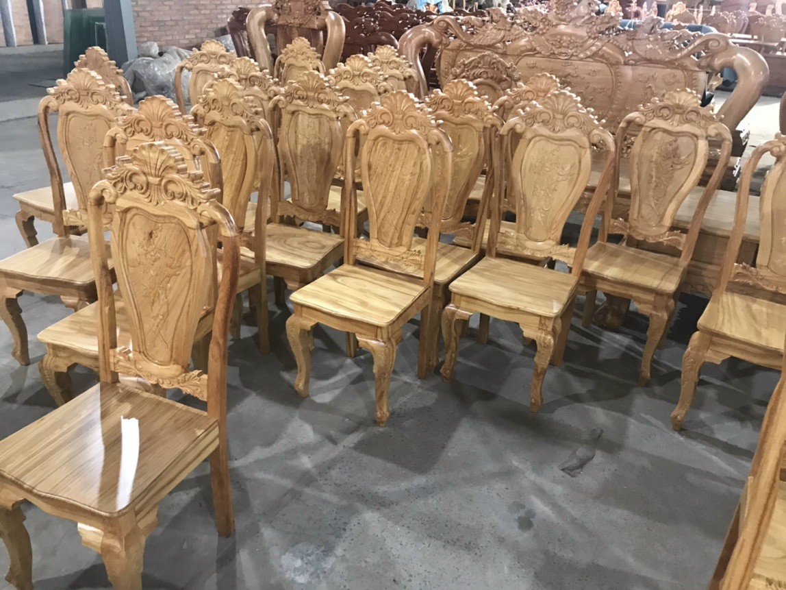 Bàn ăn tròn 10 ghế gỗ gõ đỏ cao cấp 100%